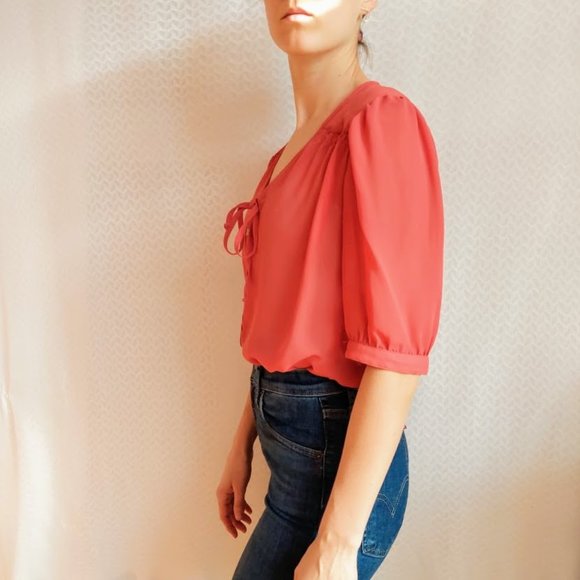 Vintage dark orange short sleeve blouse - Picture 4 of 8